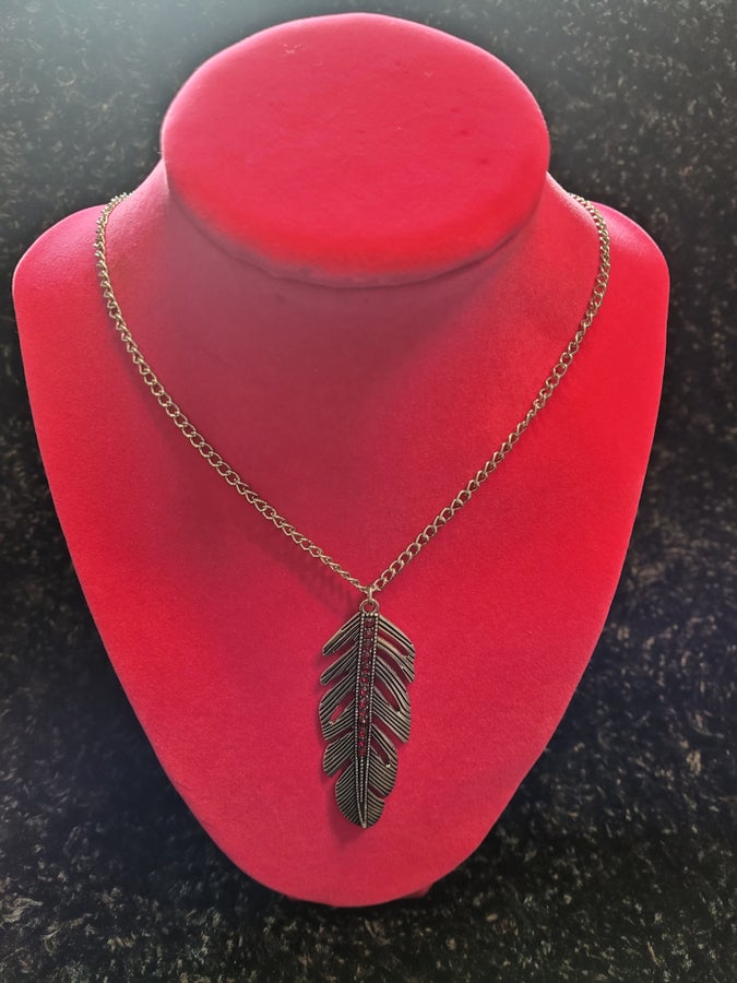 Feather Silver and Red Necklaces